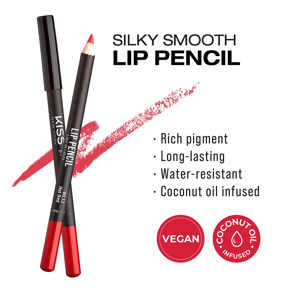 Kiss New York Professional Silky Smooth Lip Pencil Liner - Hot Red (WL13)