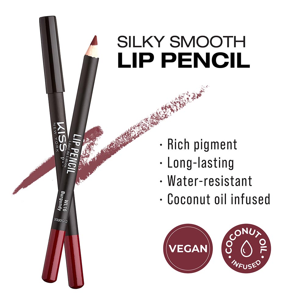 Kiss New York Professional Silky Smooth Lip Pencil Liner - Burgundy (WL16)