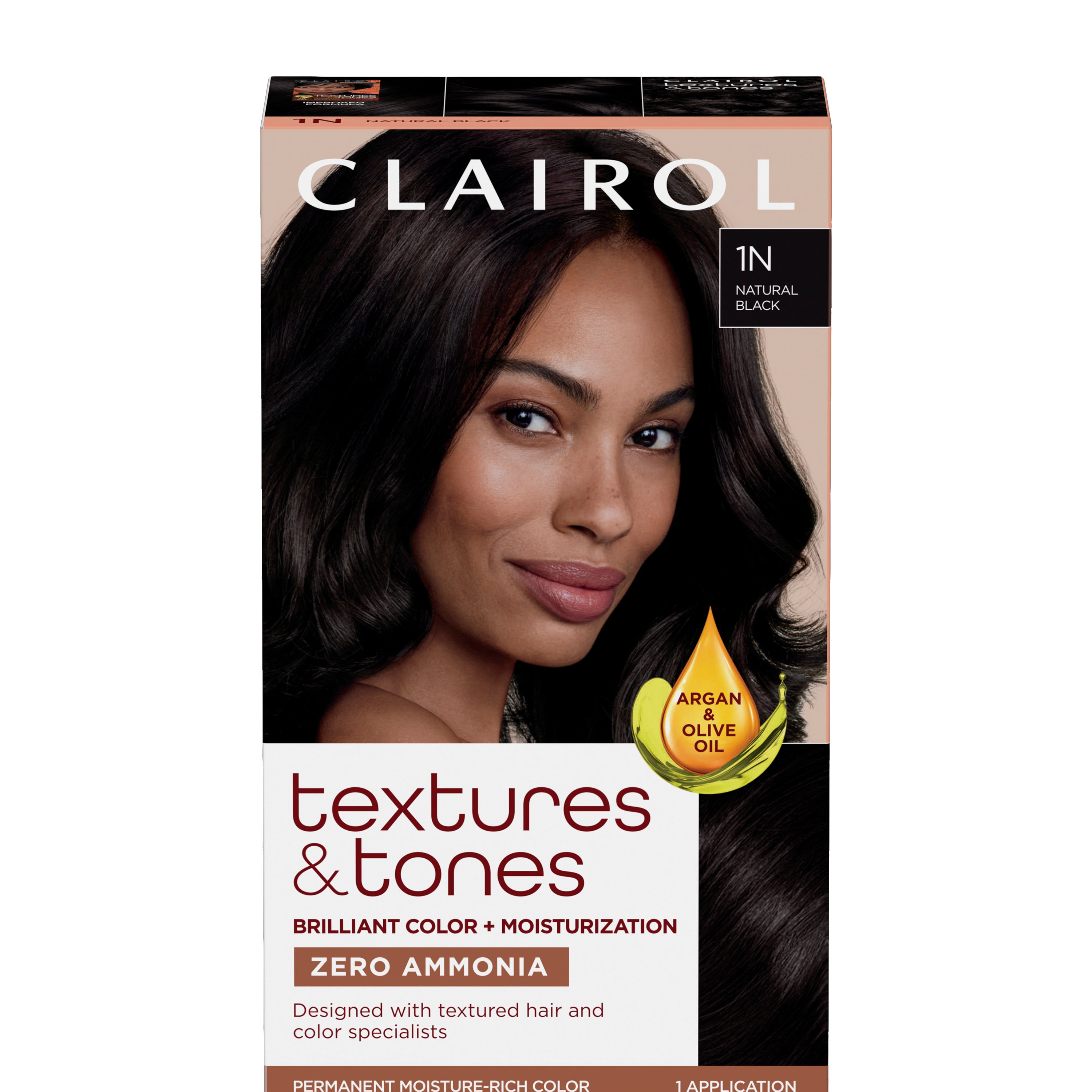 Clairol Textures & Tones Permanent Hair Dye, 1N Natural Black Hair Color (CL90004)