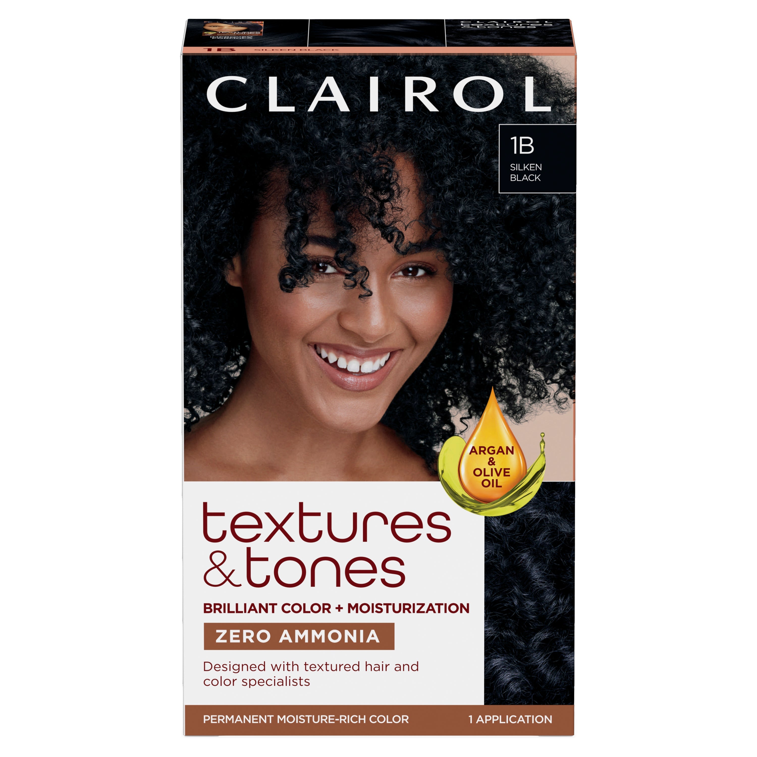 Clairol Textures & Tones Permanent Hair Dye, 1B Silken Black Hair Color (CL90003)