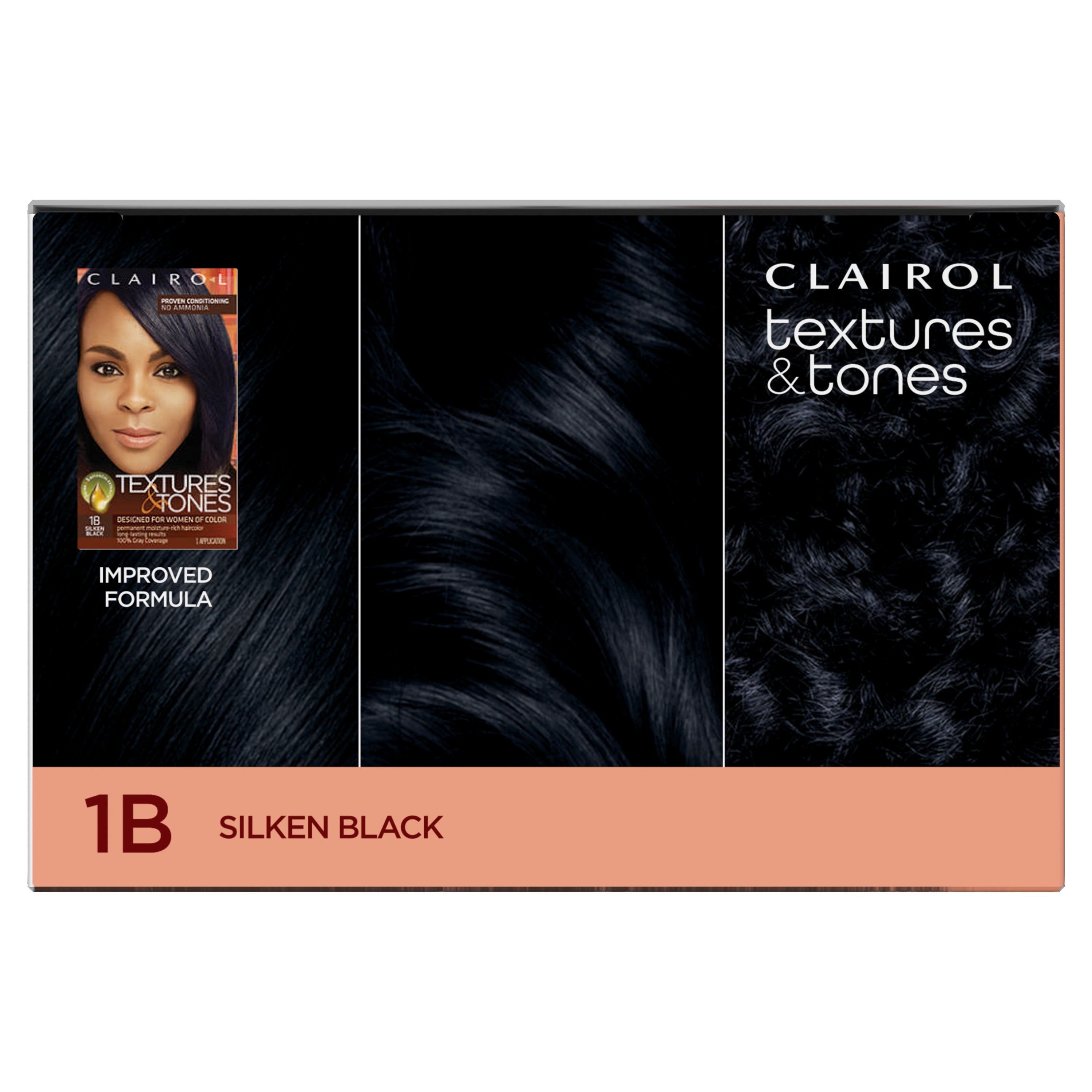 Clairol Textures & Tones Permanent Hair Dye, 1B Silken Black Hair Color (CL90003)