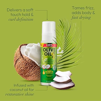 ORS Olive Oil Hold & Shine Wrap/Set Mousse, 7 Oz