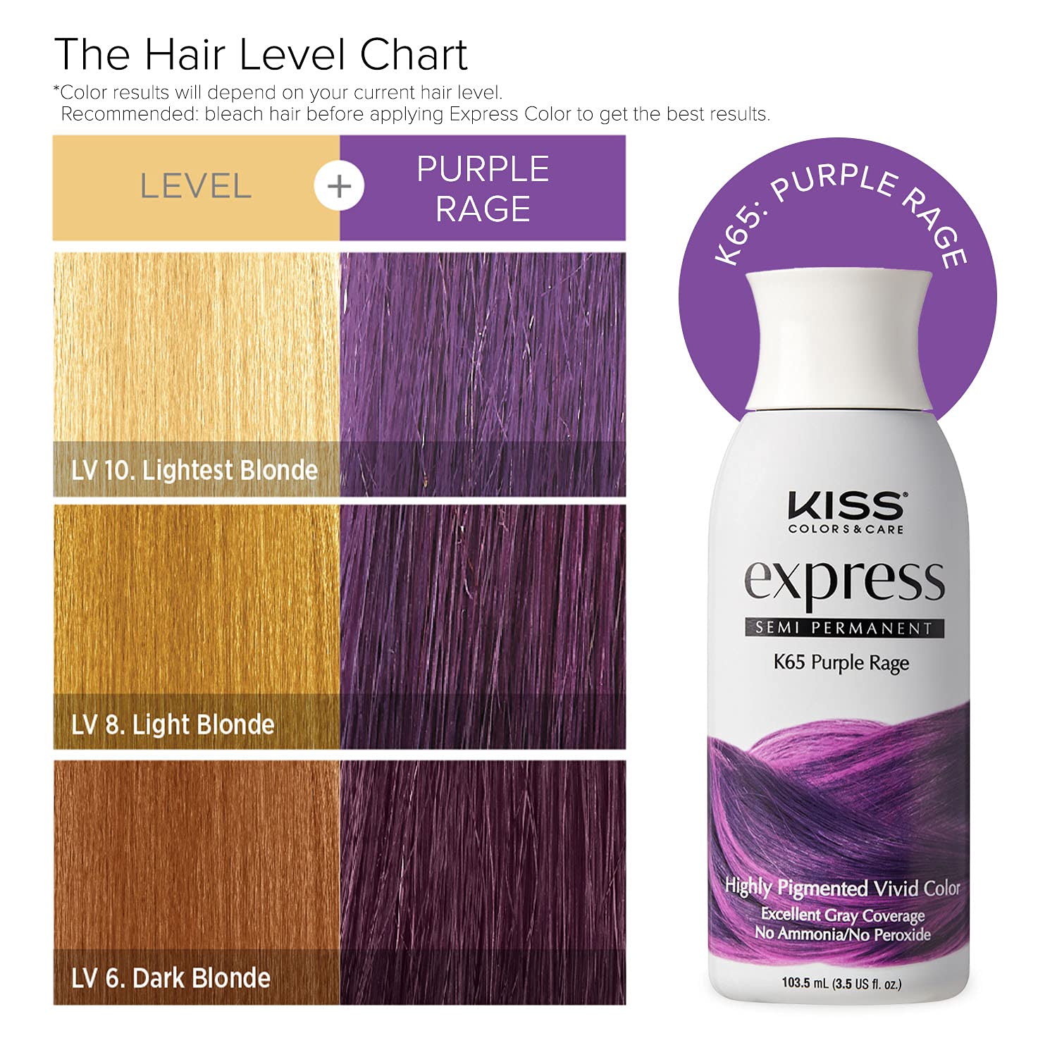 Kiss Express Semi-Permanent Hair Color - Purple Rage, 3.5 Oz (K65)