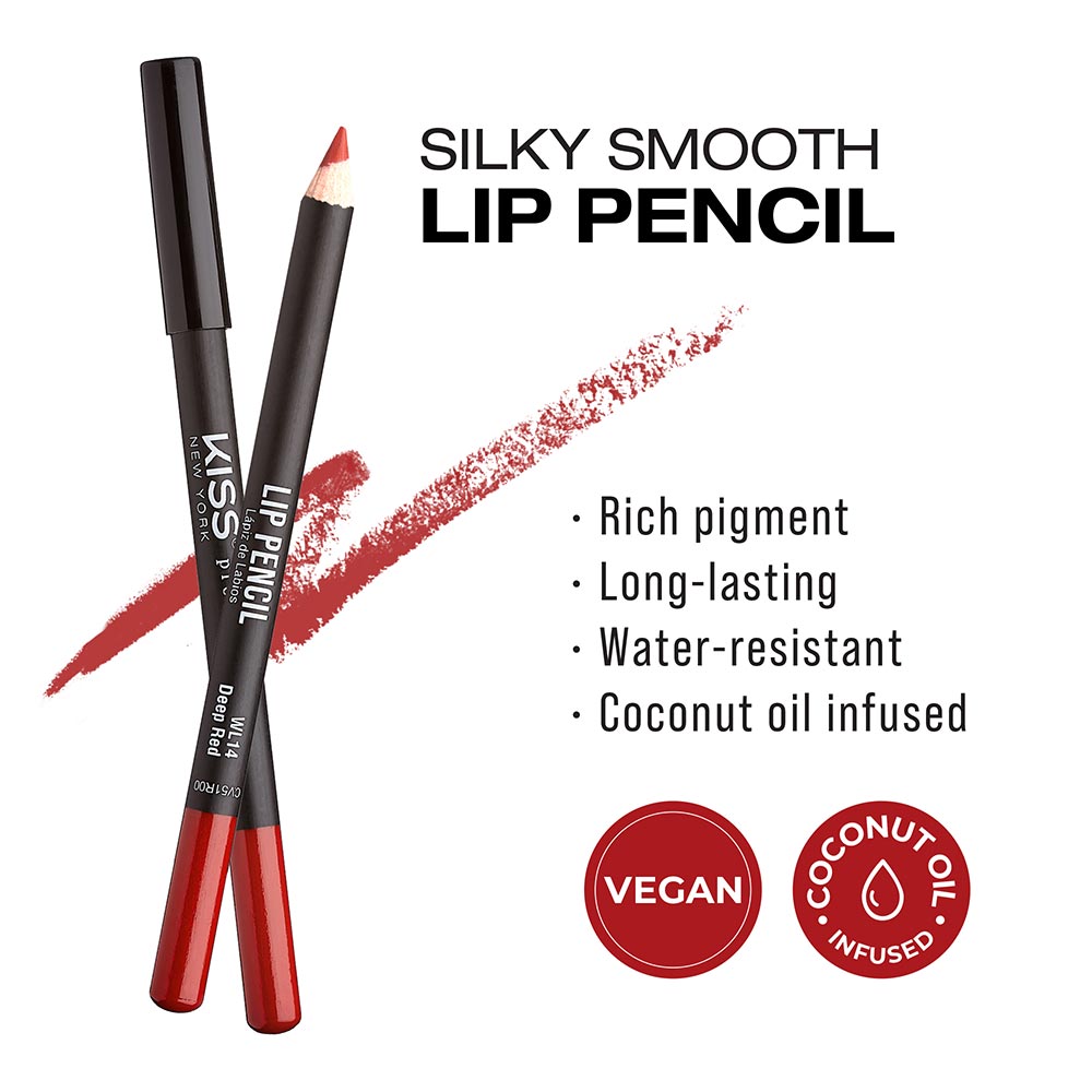 Kiss New York Professional Silky Smooth Lip Pencil Liner - Deep Red (WL14)