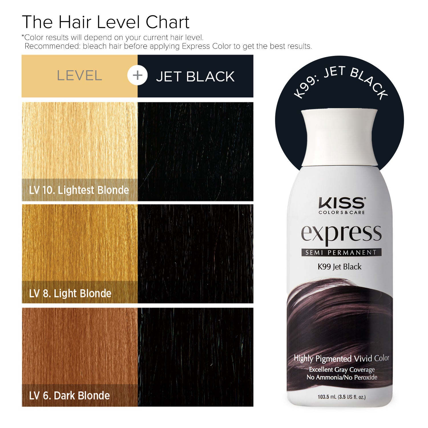 Kiss Express Semi-Permanent Hair Color - Jet Black, 3.5 Oz (K99)