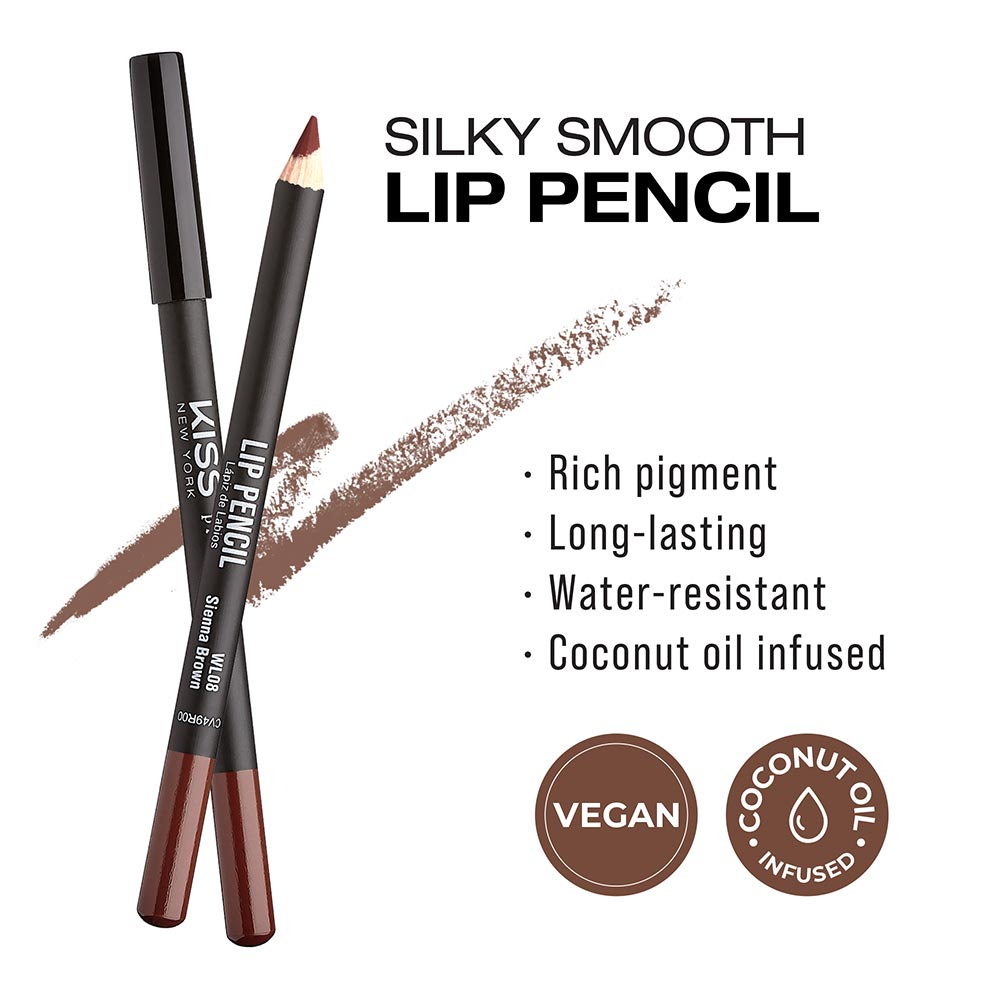 Kiss New York Professional Silky Smooth Lip Pencil Liner - Sienna Brown (WL08)